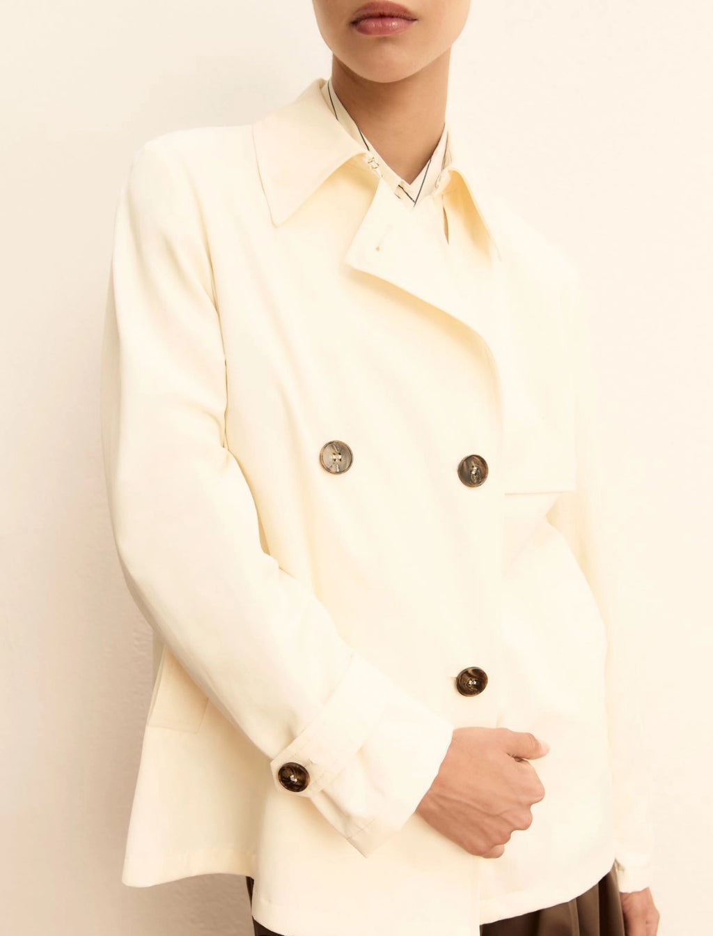 Double-breasted water-repellent gabardine trench coat - WOOL WHITE