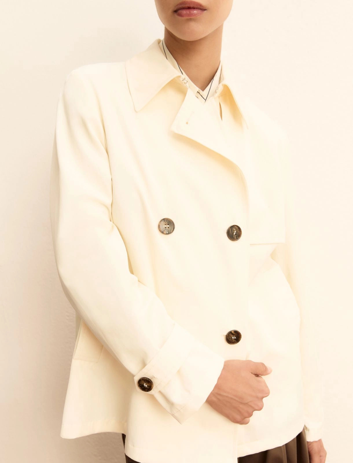 Double-breasted water-repellent gabardine trench coat - WOOL WHITE