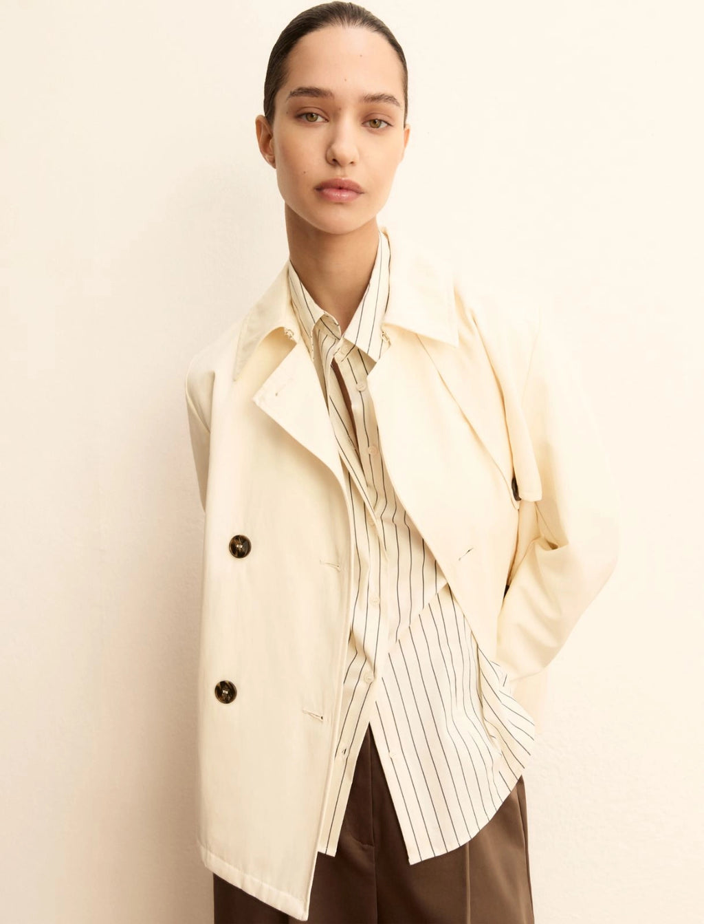 Double-breasted water-repellent gabardine trench coat - WOOL WHITE