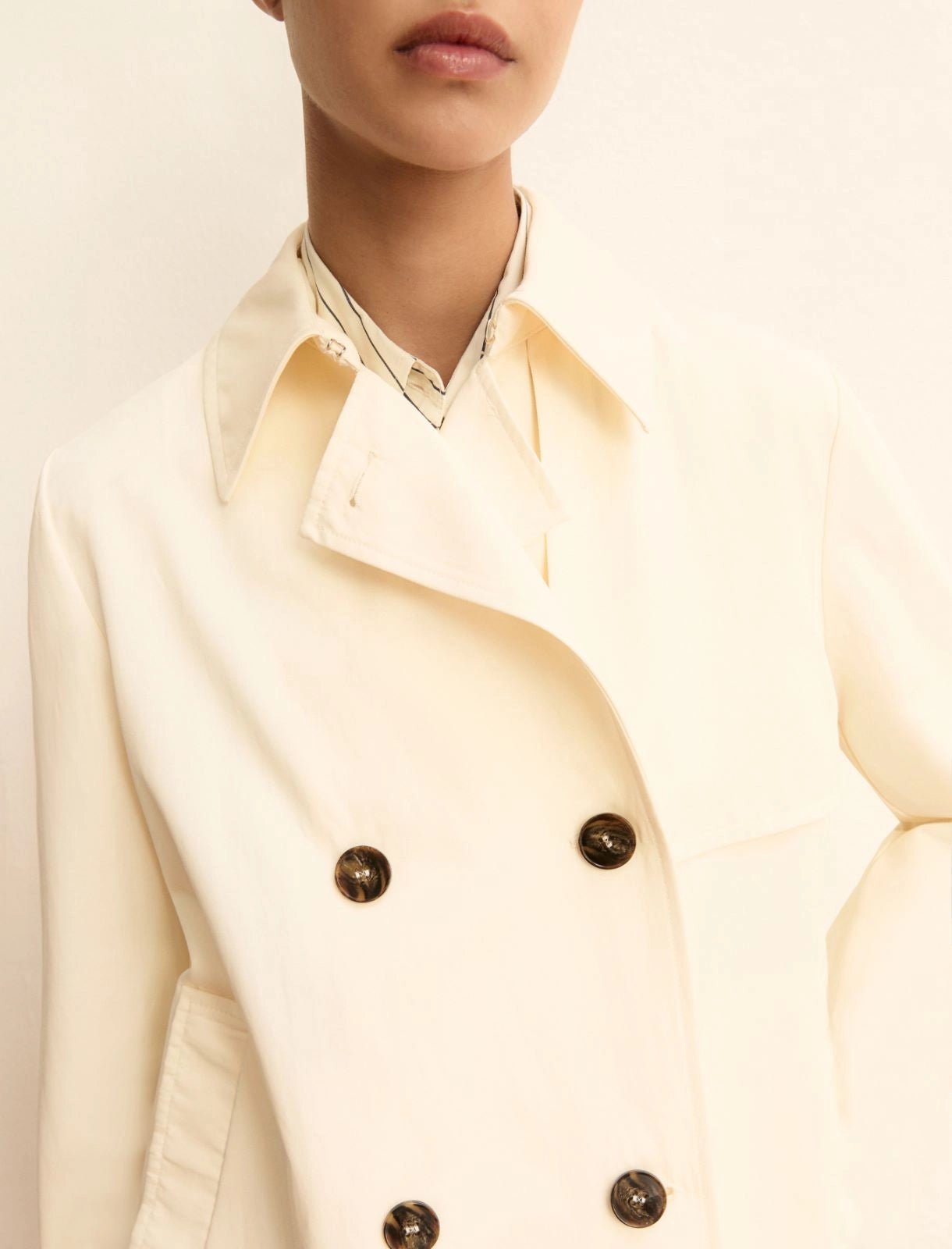 Double-breasted water-repellent gabardine trench coat - WOOL WHITE