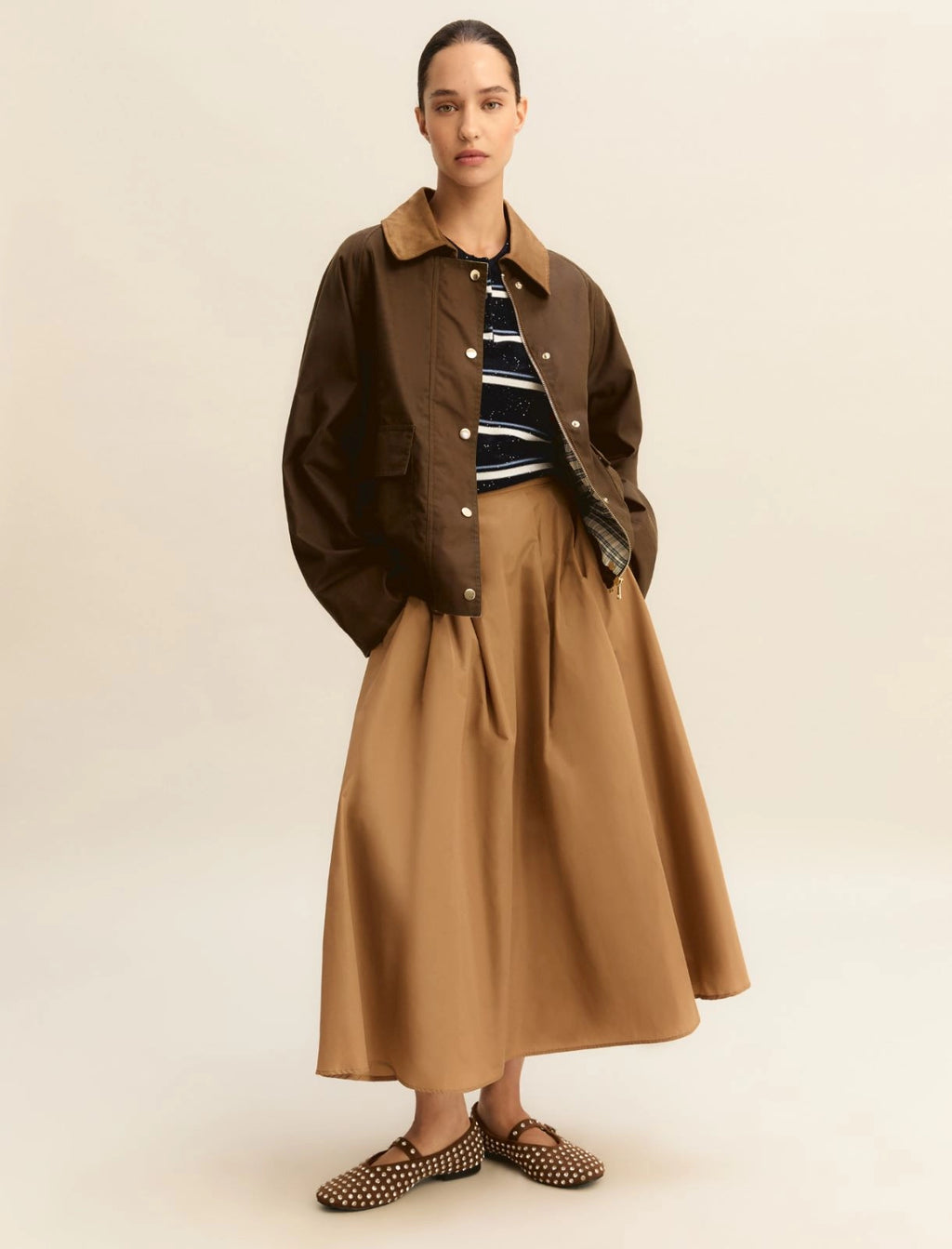 Long taffeta skirt - CAMEL