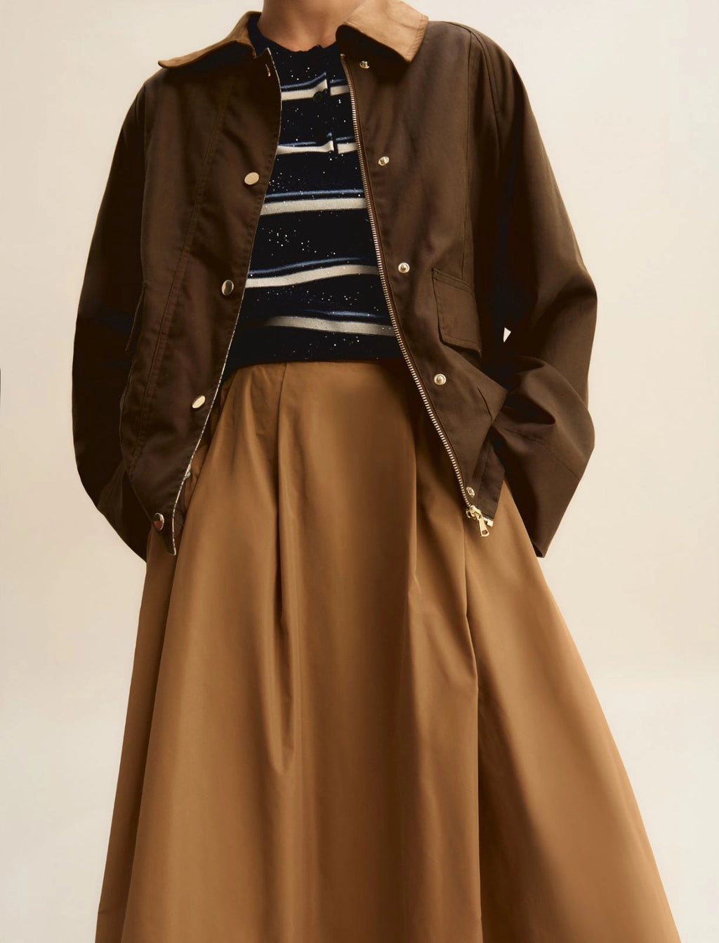 Long taffeta skirt - CAMEL