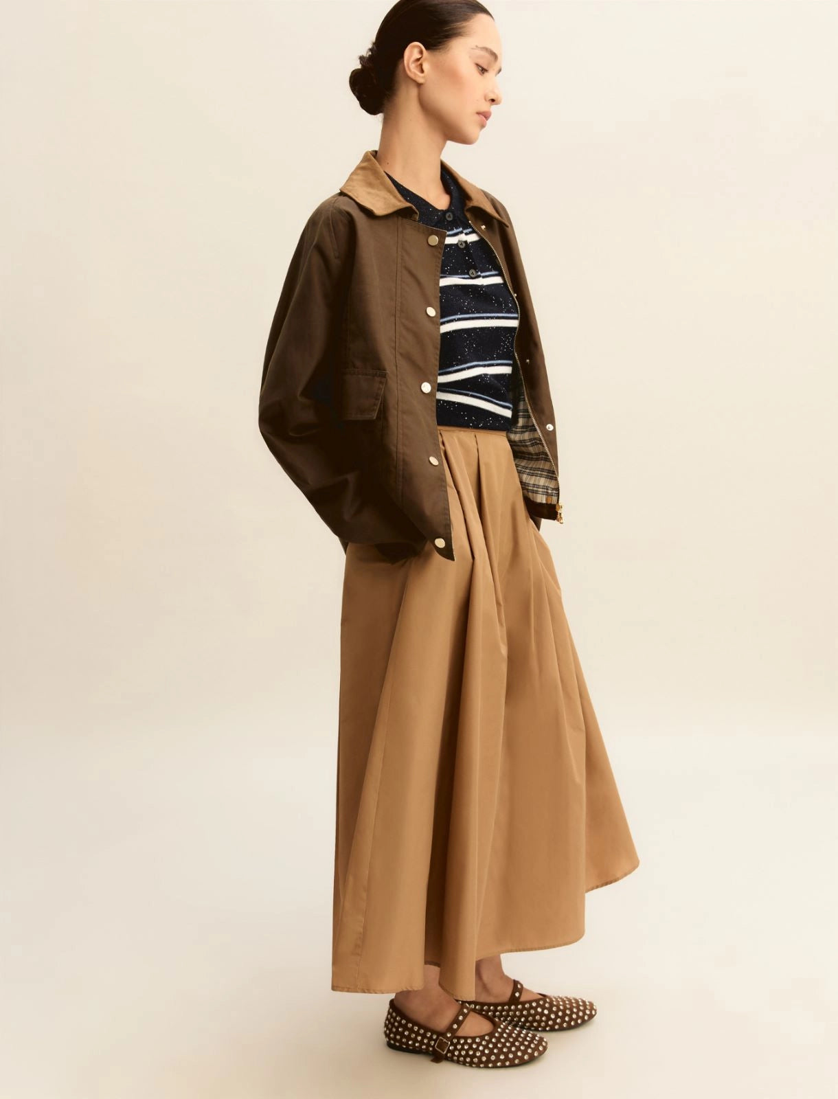 Long taffeta skirt - CAMEL