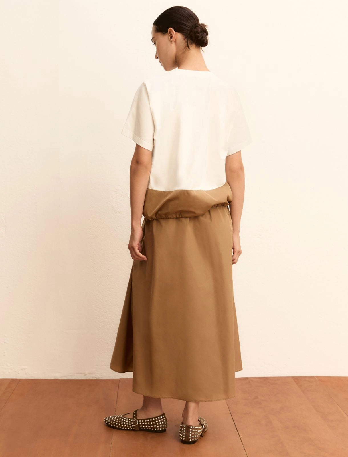 Jersey and taffeta blouse - CAMEL