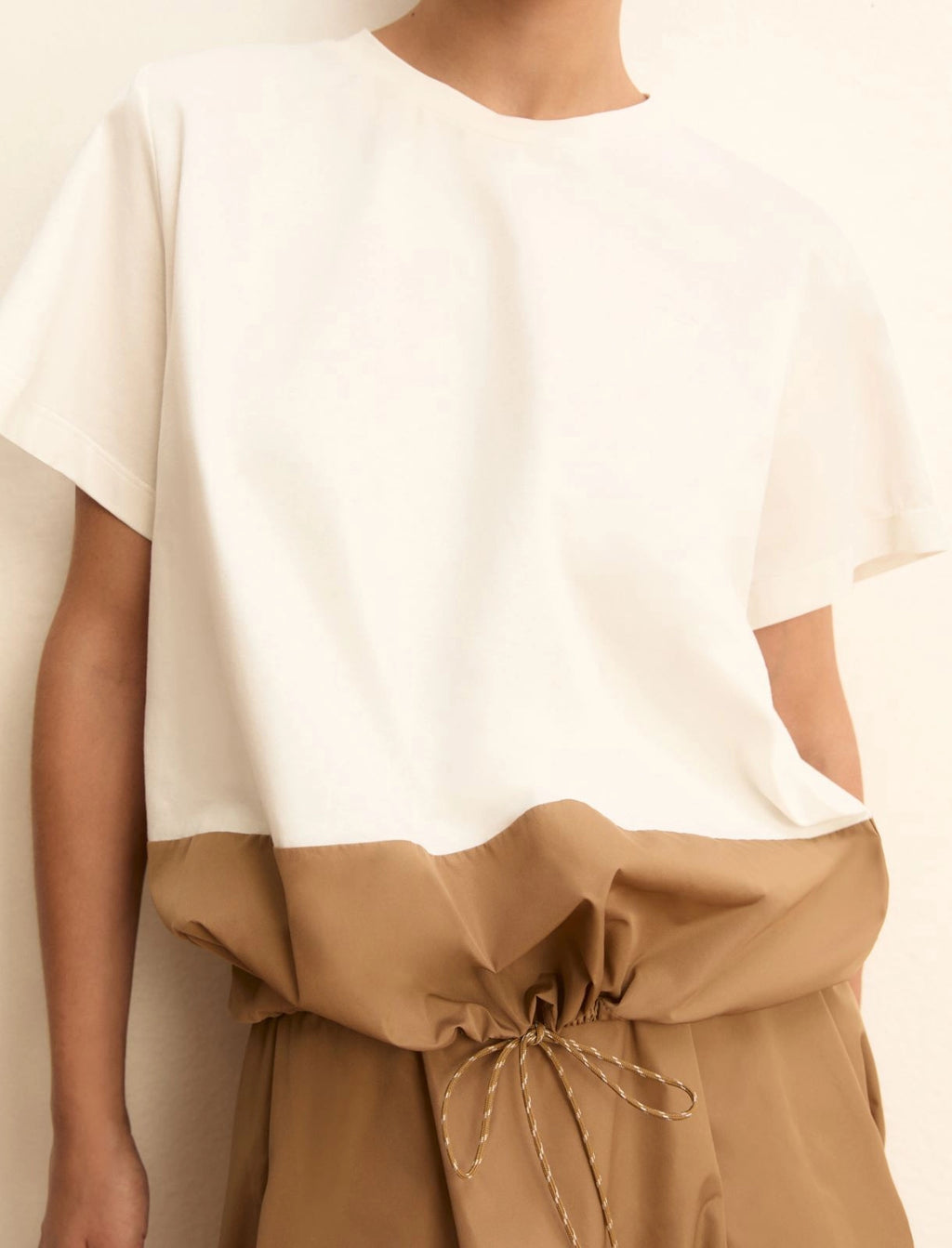 Jersey and taffeta blouse - CAMEL