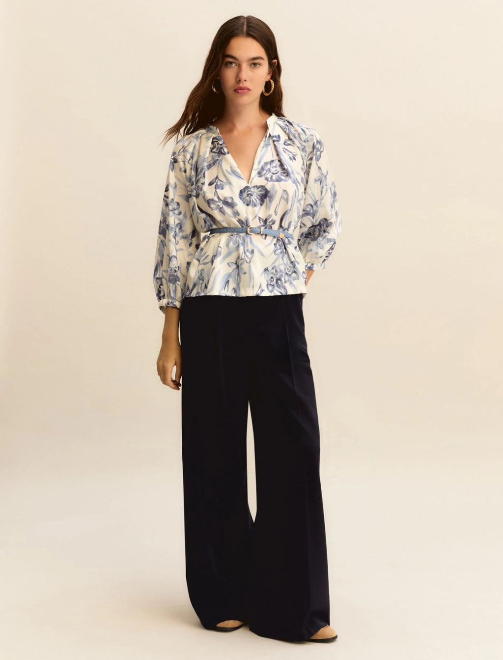 Printed twill blouse - LIGHT BLUE