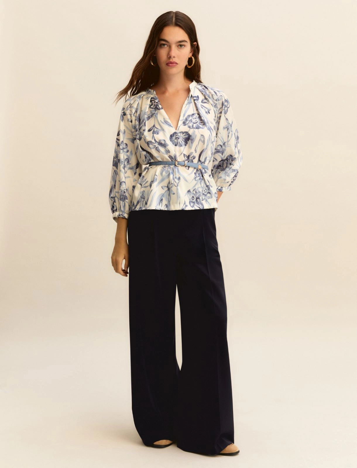 Printed twill blouse - LIGHT BLUE