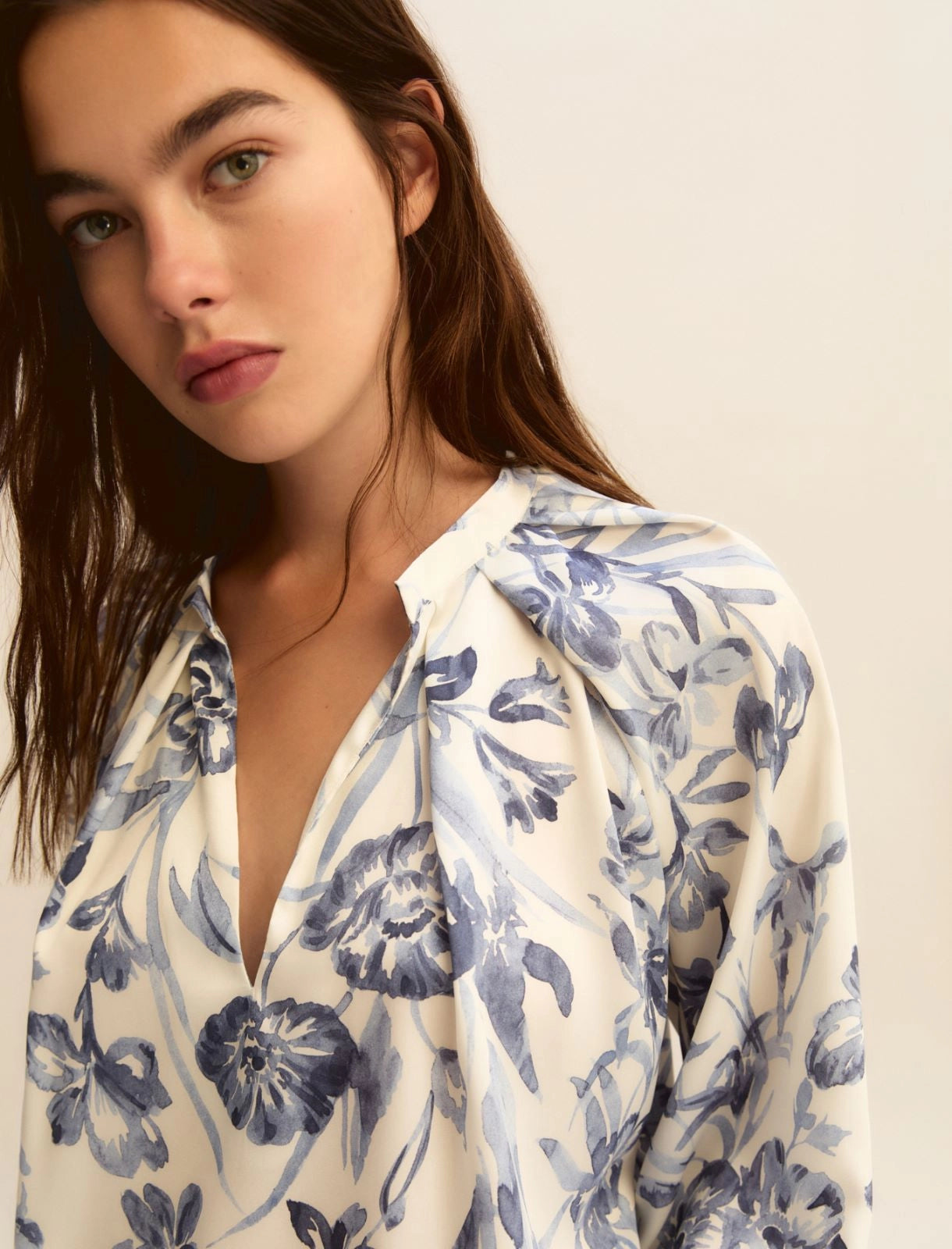 Printed twill blouse - LIGHT BLUE