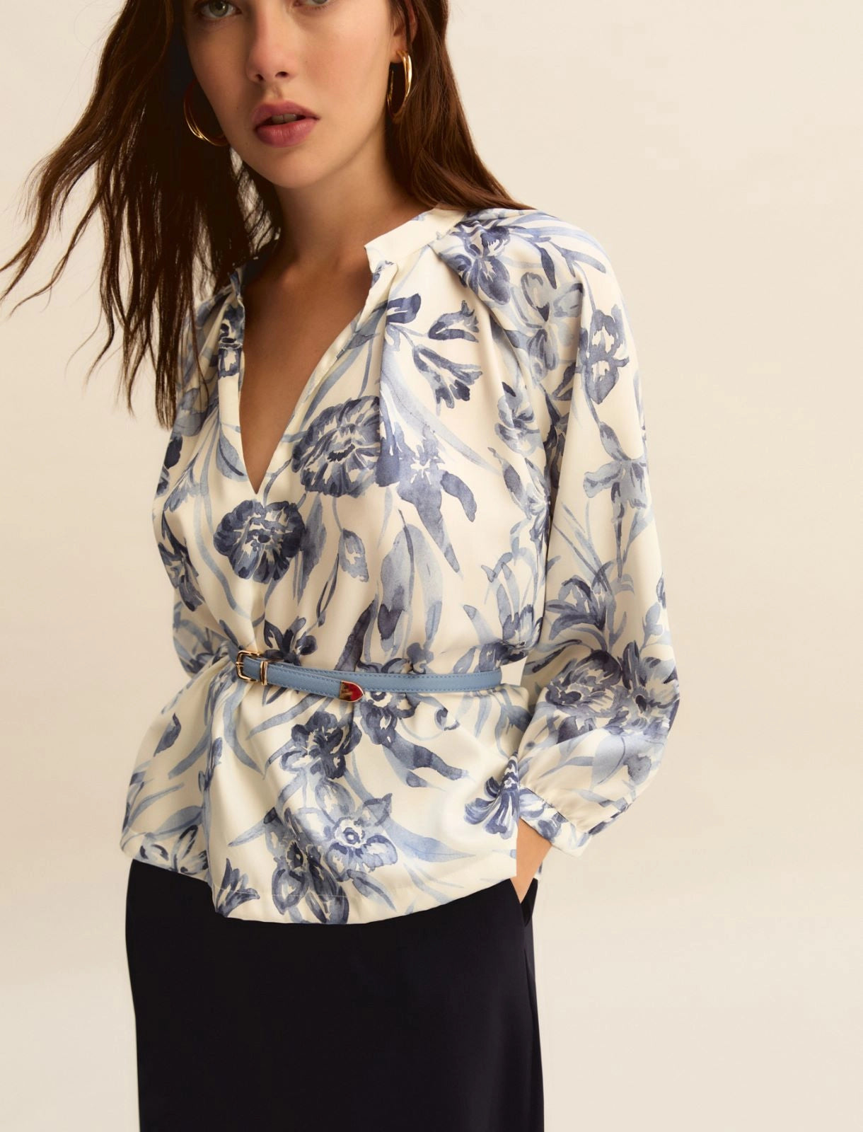 Printed twill blouse - LIGHT BLUE
