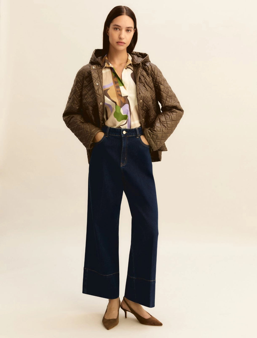 Printed poplin blouse - SAND