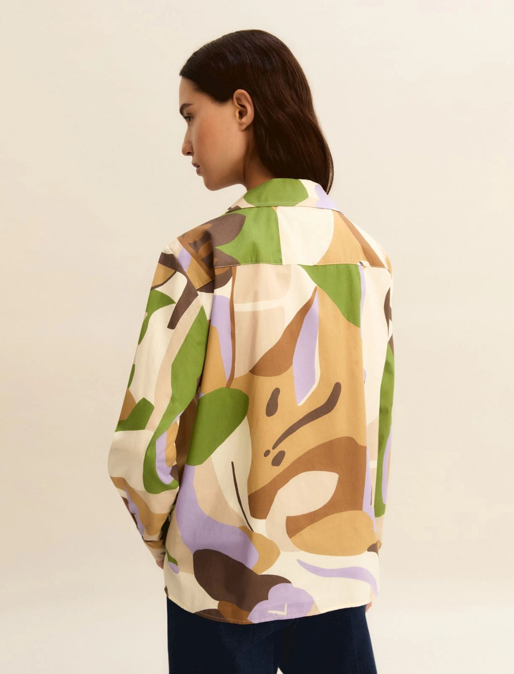 Printed poplin blouse - SAND