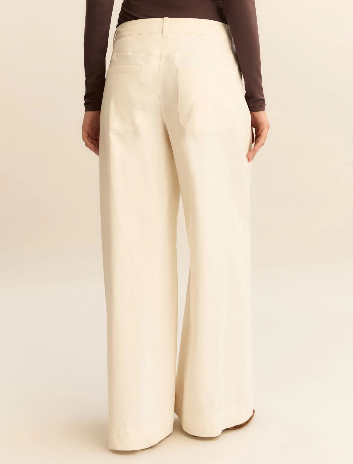 Wide-fit stretch satin 5-pocket trousers - WOOL WHITE
