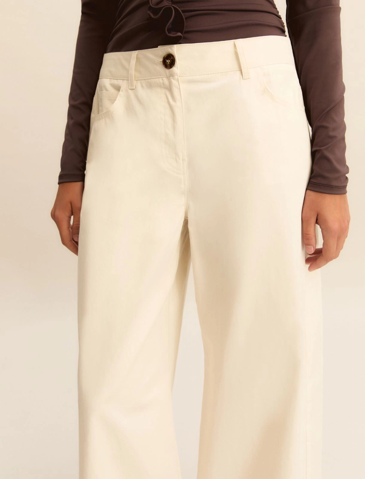 Wide-fit stretch satin 5-pocket trousers - WOOL WHITE