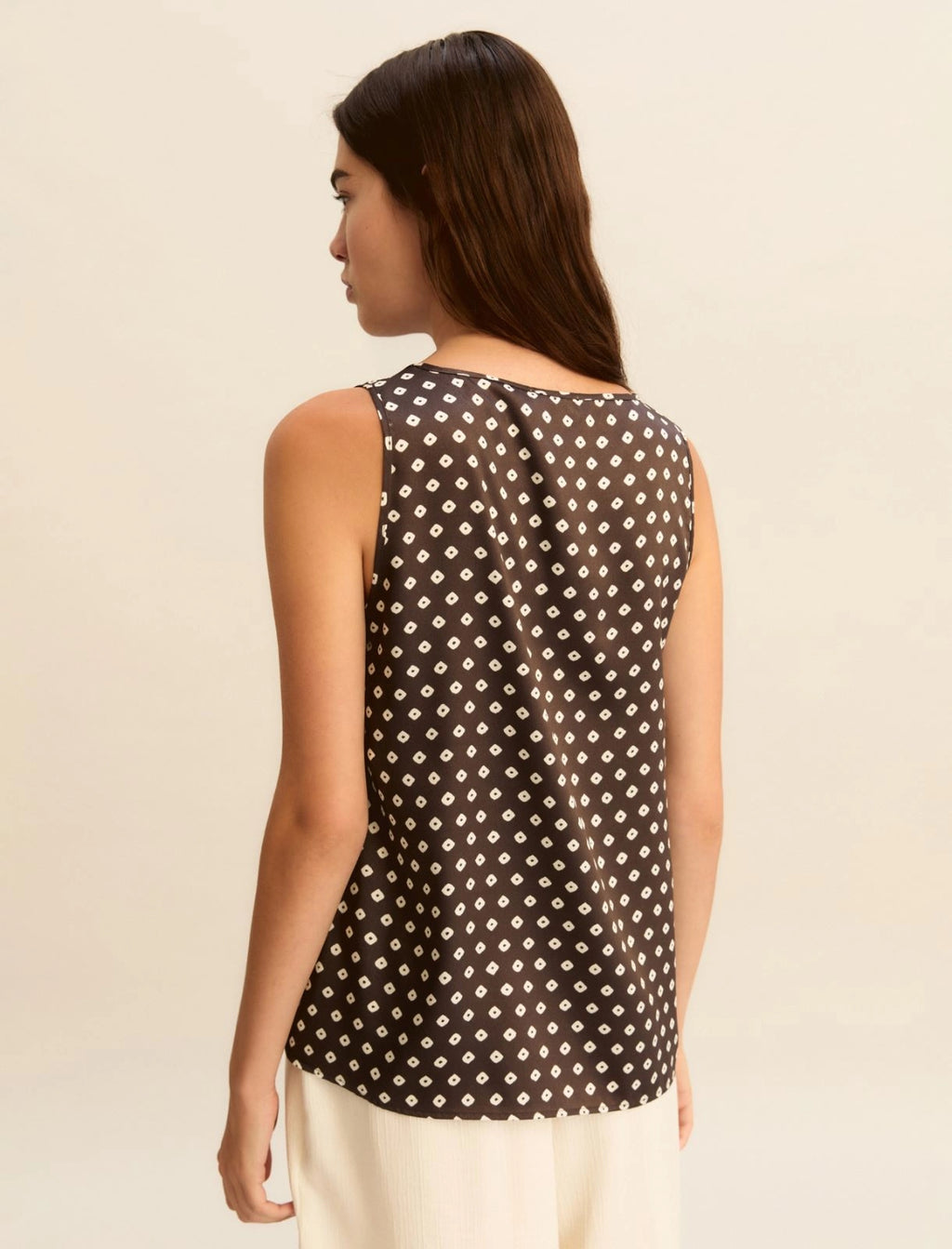Printed twill vest top - KAKI