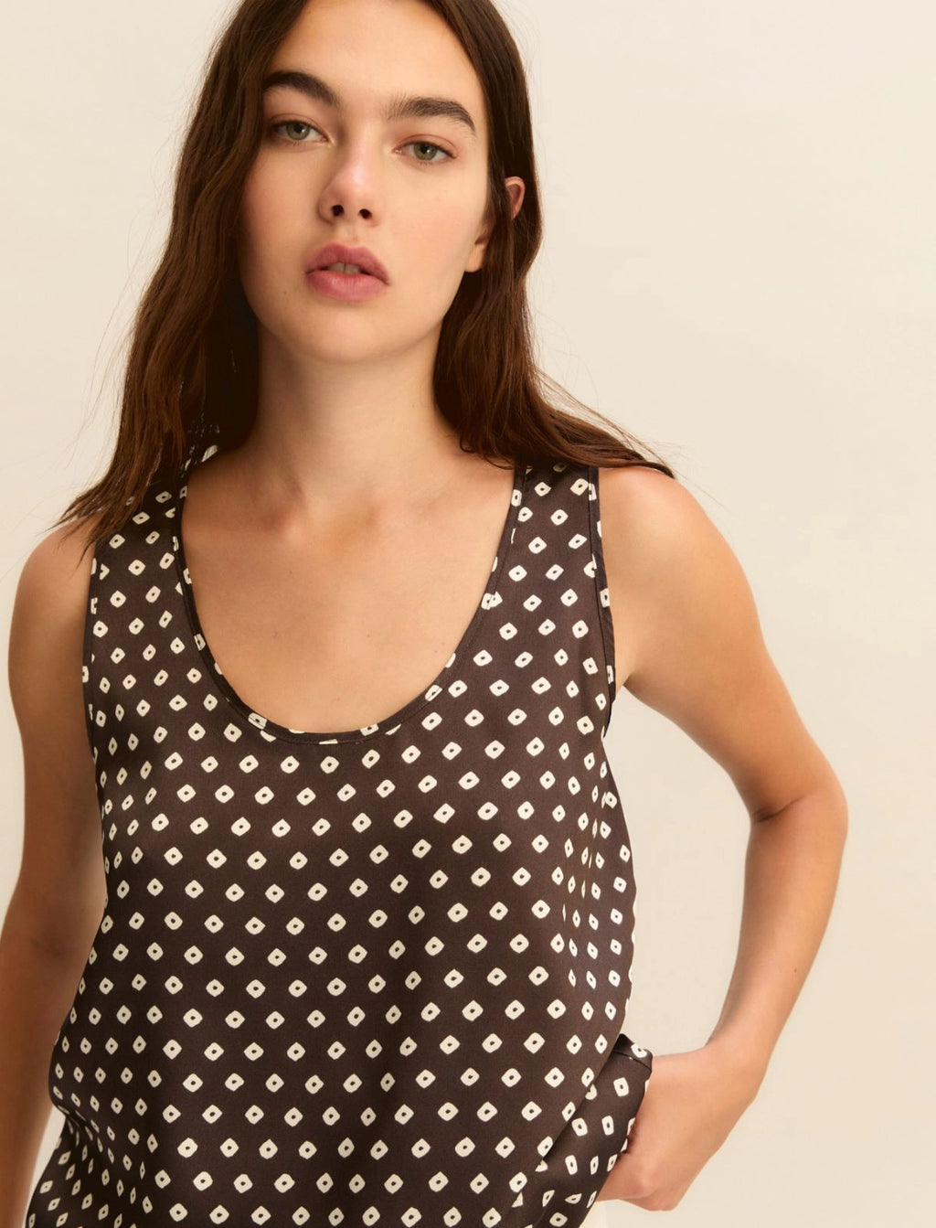 Printed twill vest top - KAKI