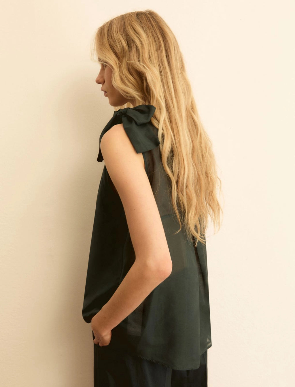 EMME MARELLA Bow-detail muslin top - DARK GREEN
