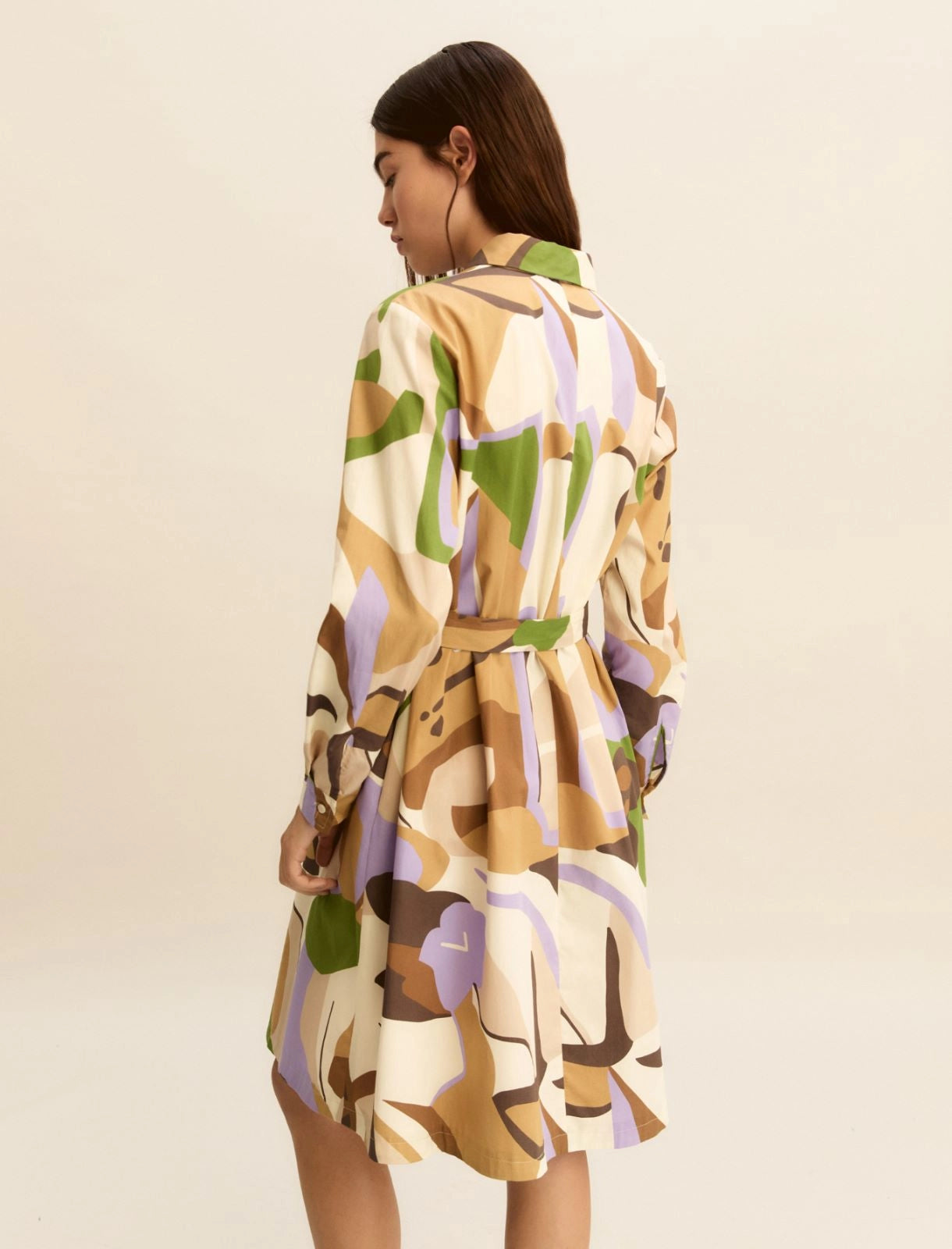 Printed poplin dress - SAND