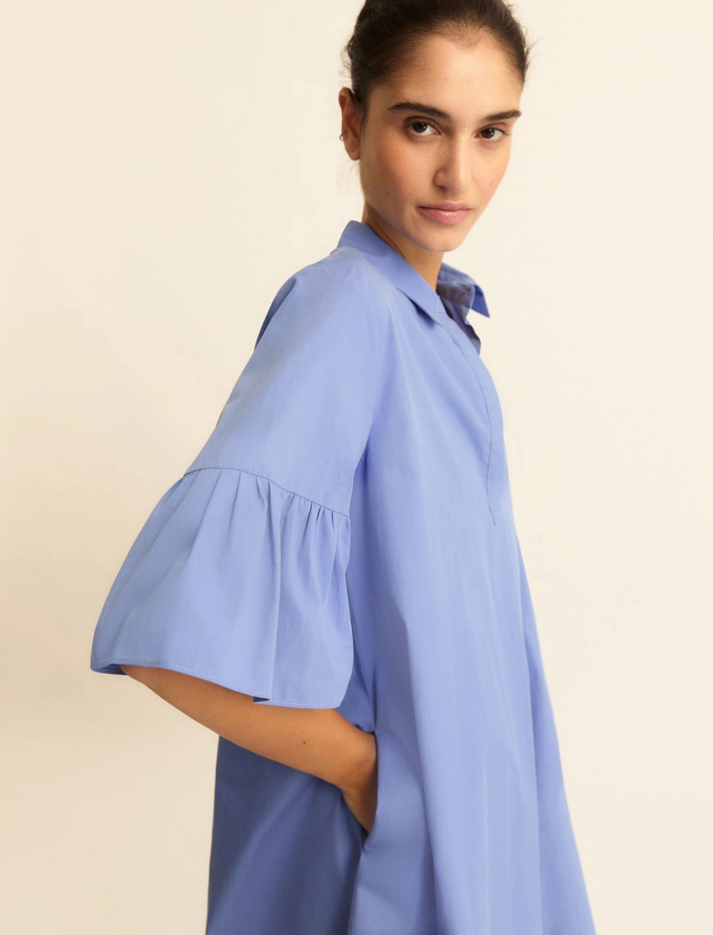 EMME MARELLA Flounce-sleeve poplin dress