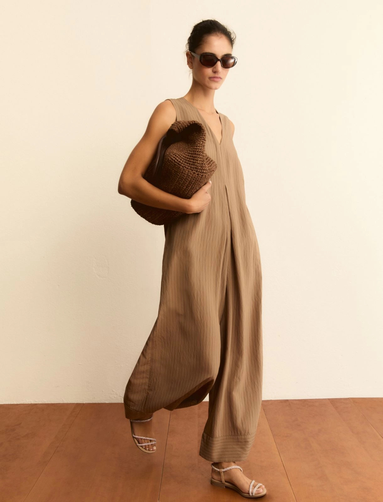 EMME MARELLA Relaxed-fit viscose jumpsuit - CAMEL