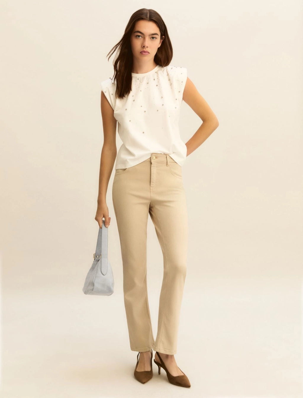 EMME MARELLA Crystal-adorned sleeveless T-shirt