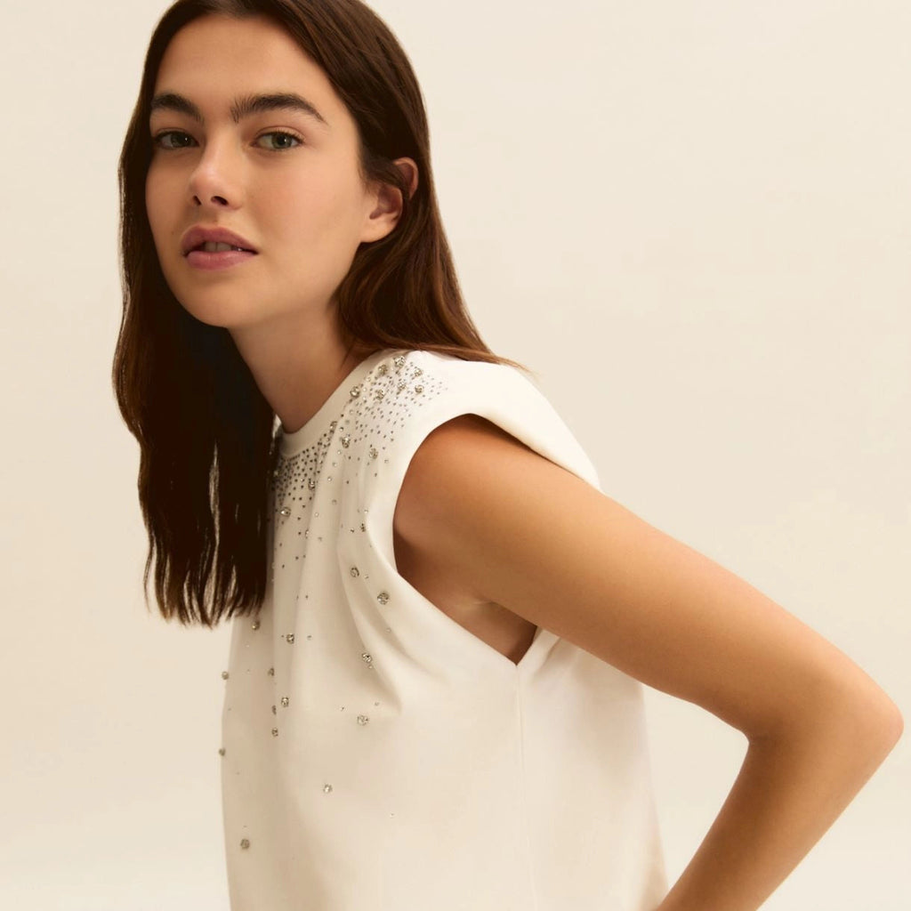 EMME MARELLA Crystal-adorned sleeveless T-shirt