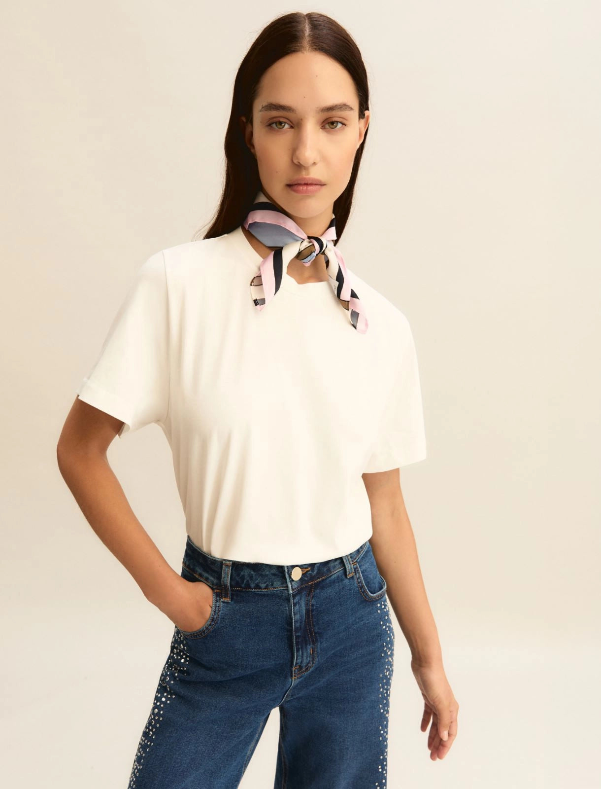 EMME MARELLA Jersey T-shirt with scarf detail