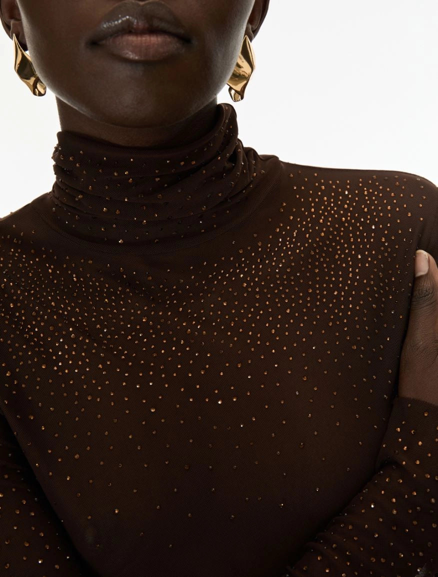 iBLUES  Rhinestone-embellished mock polo neck top
