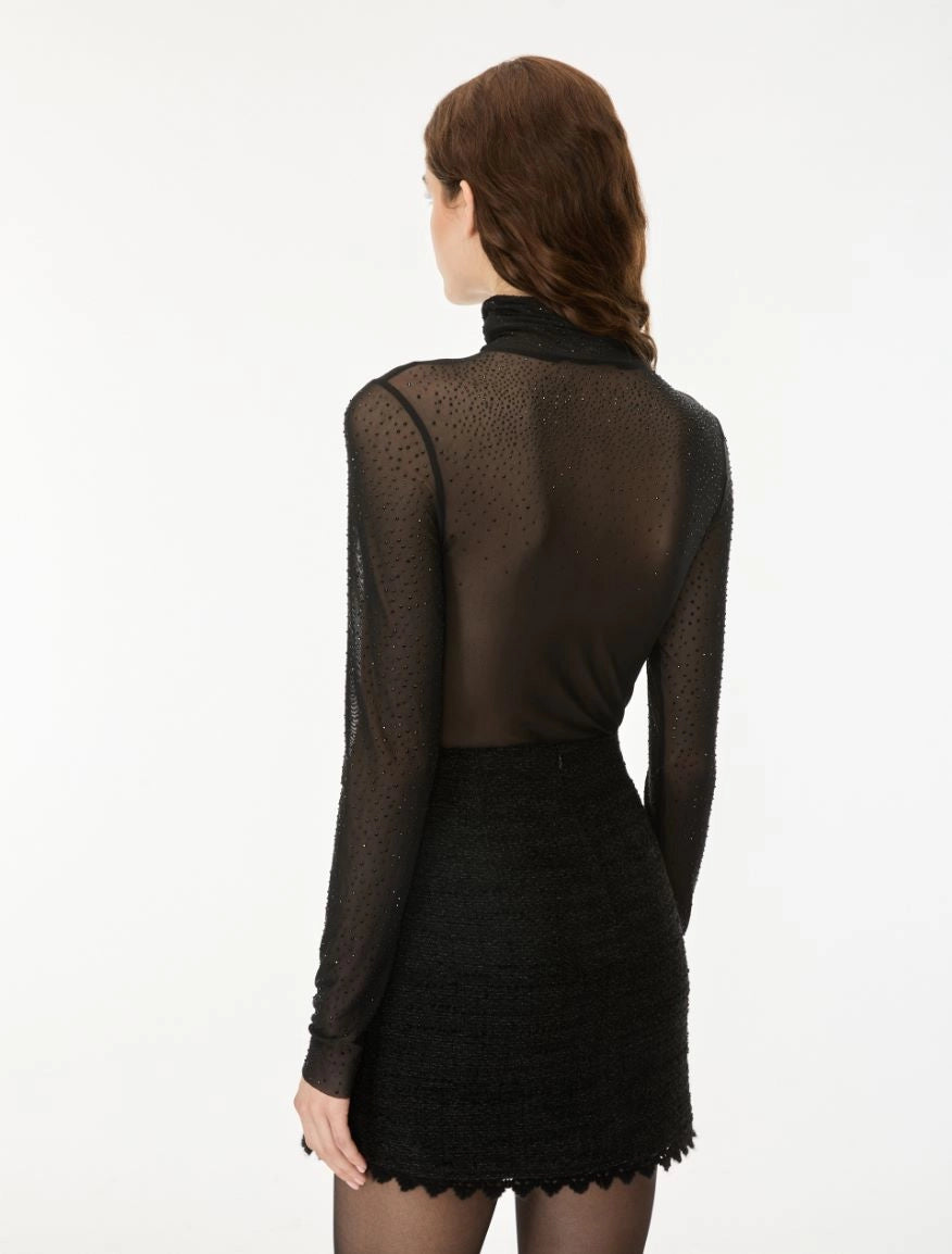 iBLUES  Rhinestone-embellished mock polo neck top