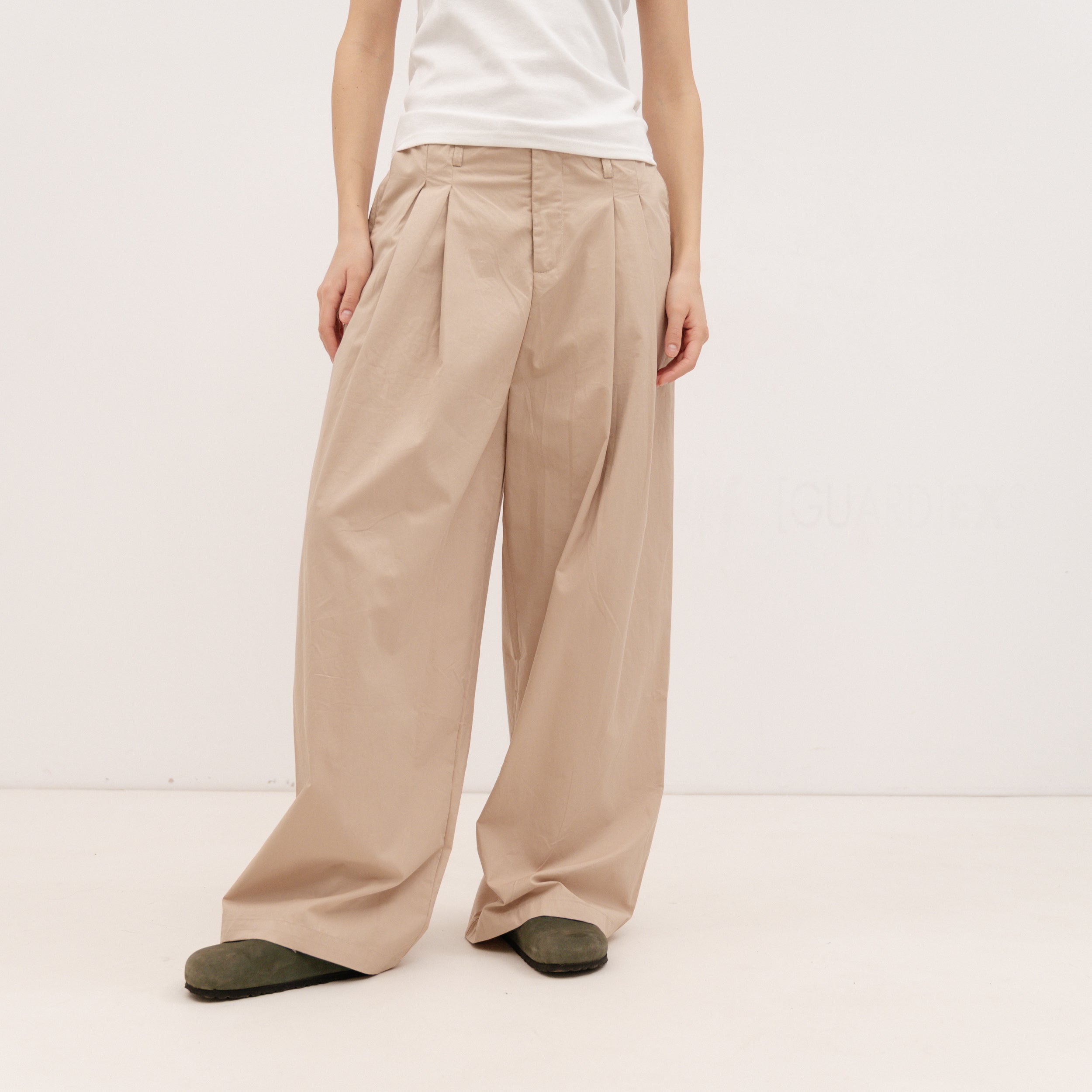 PERSA COLLECTION Beige Poplin Barrel Pants