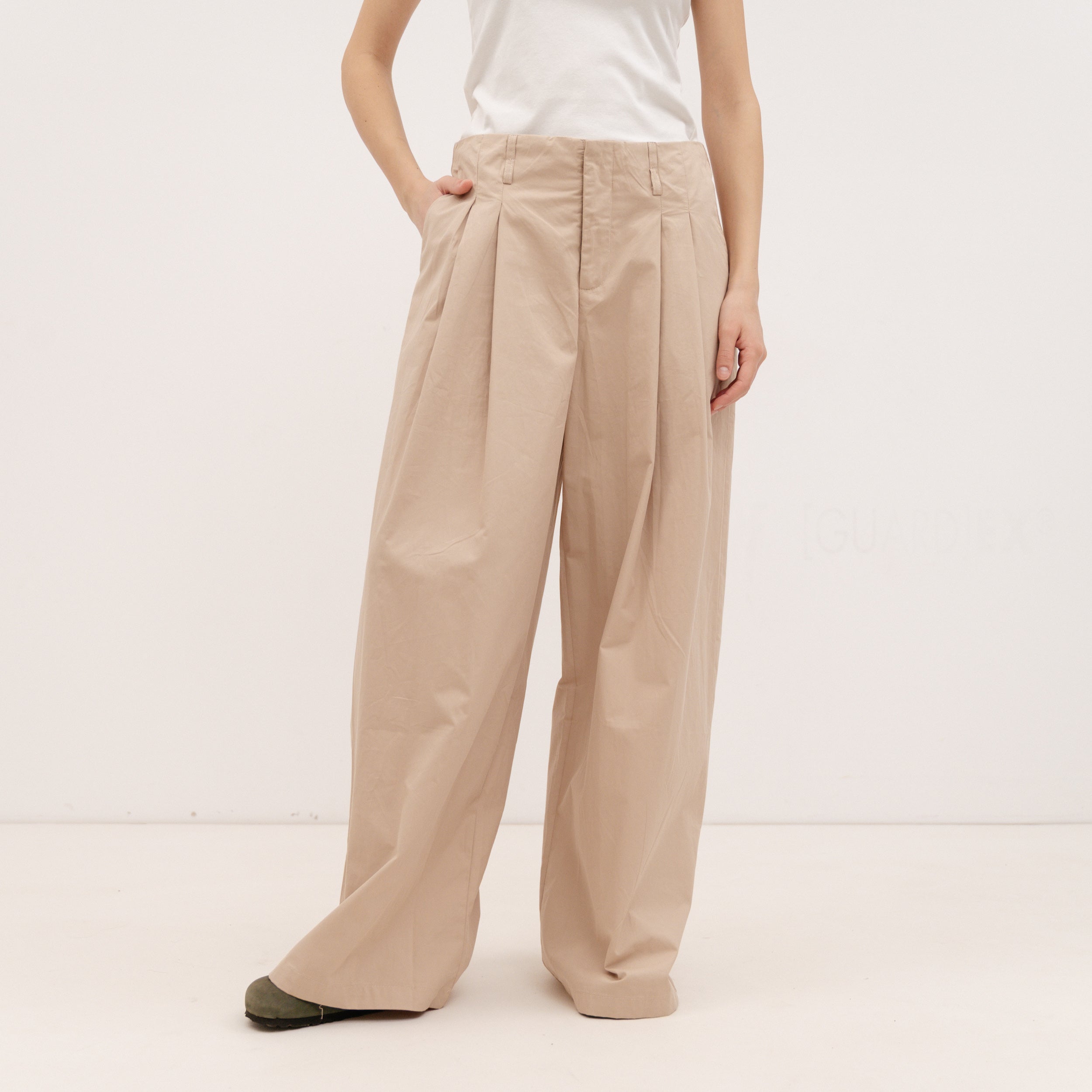 PERSA COLLECTION Beige Poplin Barrel Pants