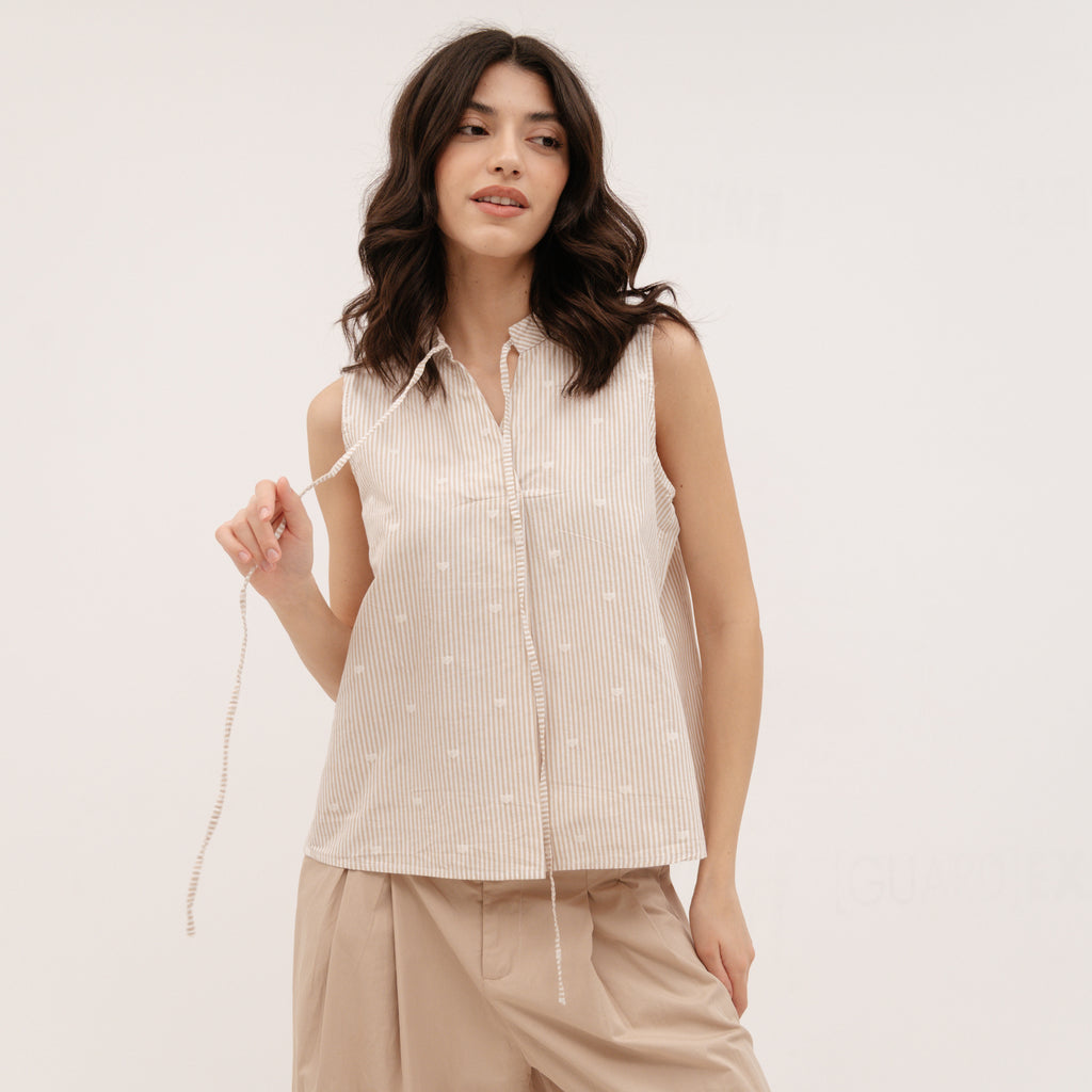 YESZEE Beige Sleeveless shirt with hearts