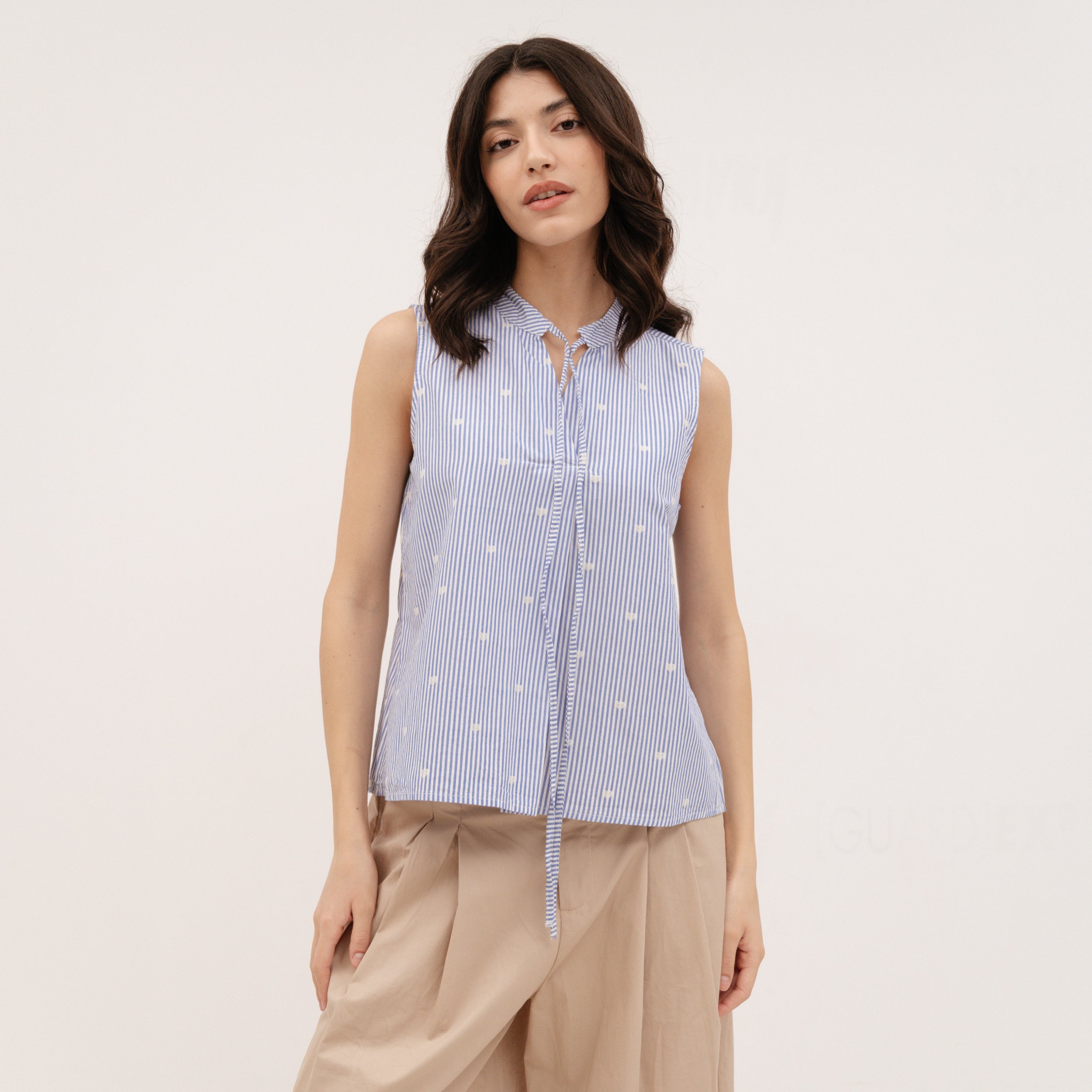 YESZEE Light Blue Sleeveless shirt with hearts