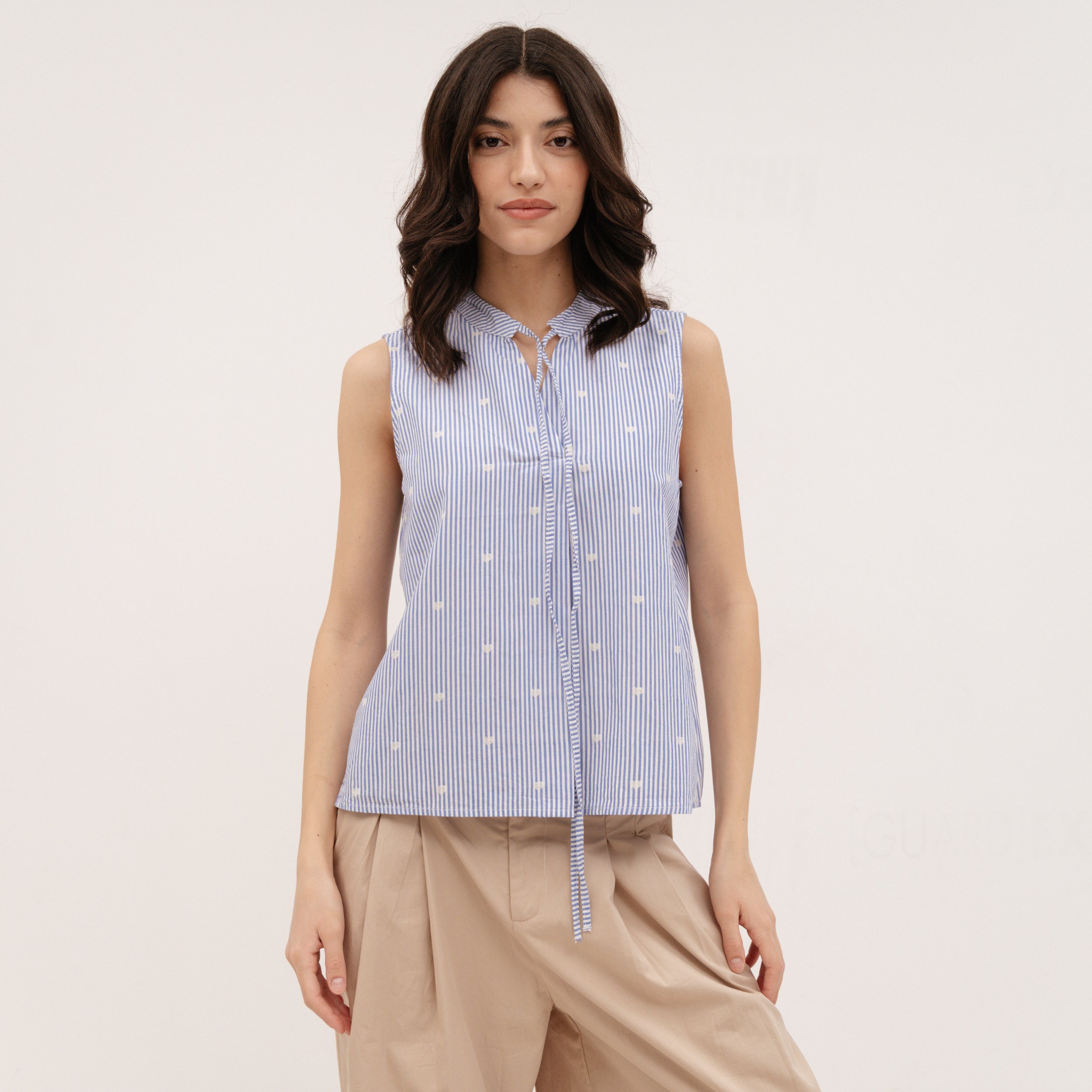 YESZEE Light Blue Sleeveless shirt with hearts