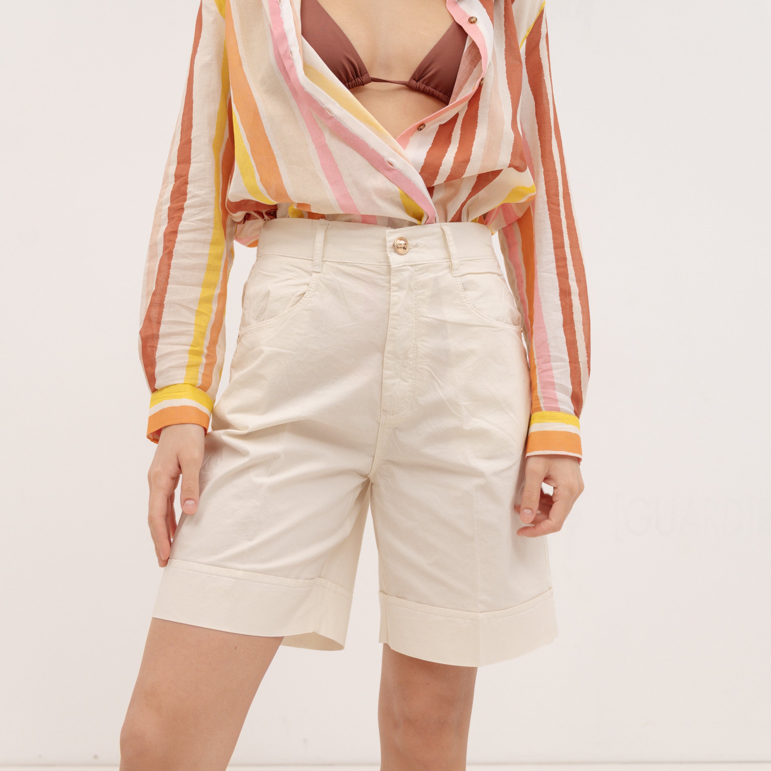 YESZEE White Cotton Shorts