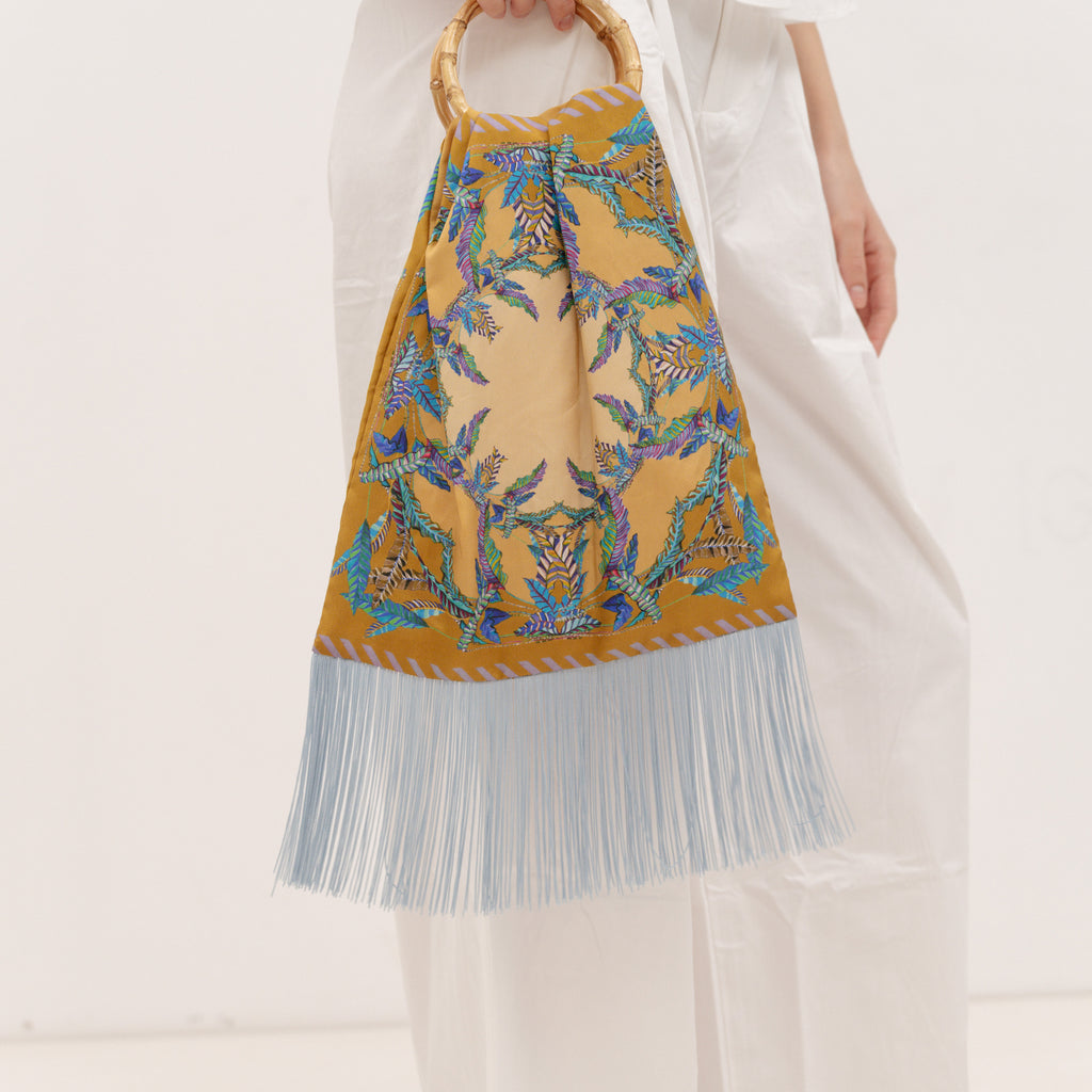 ELENI MALAMI "Island blues" Luxury HandBag with Bamboo Handles