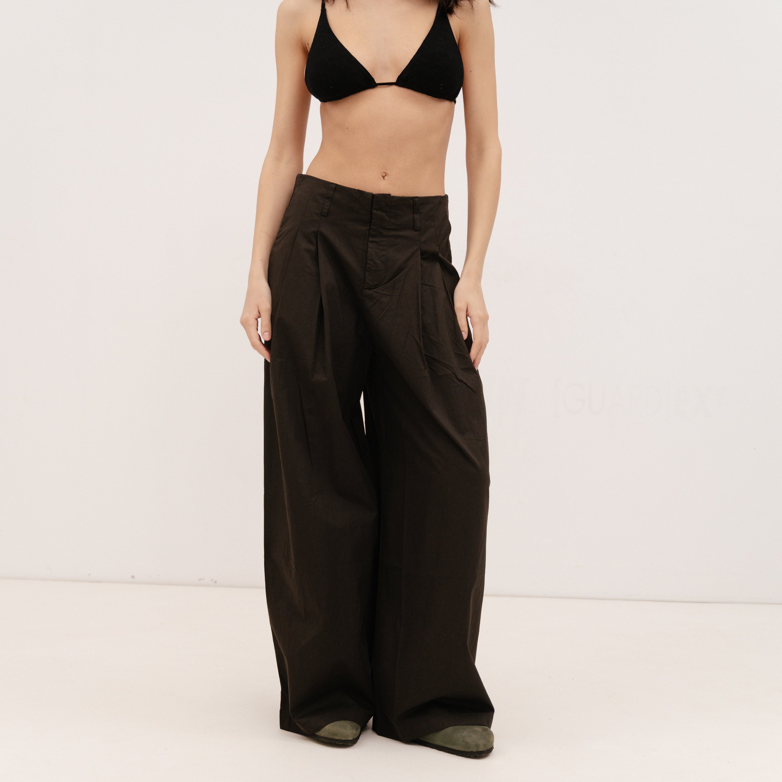 PERSA COLLECTION Dark Brown Poplin Barrel Pants