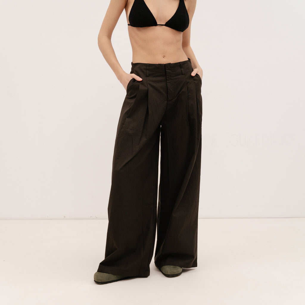 PERSA COLLECTION Dark Brown Poplin Barrel Pants