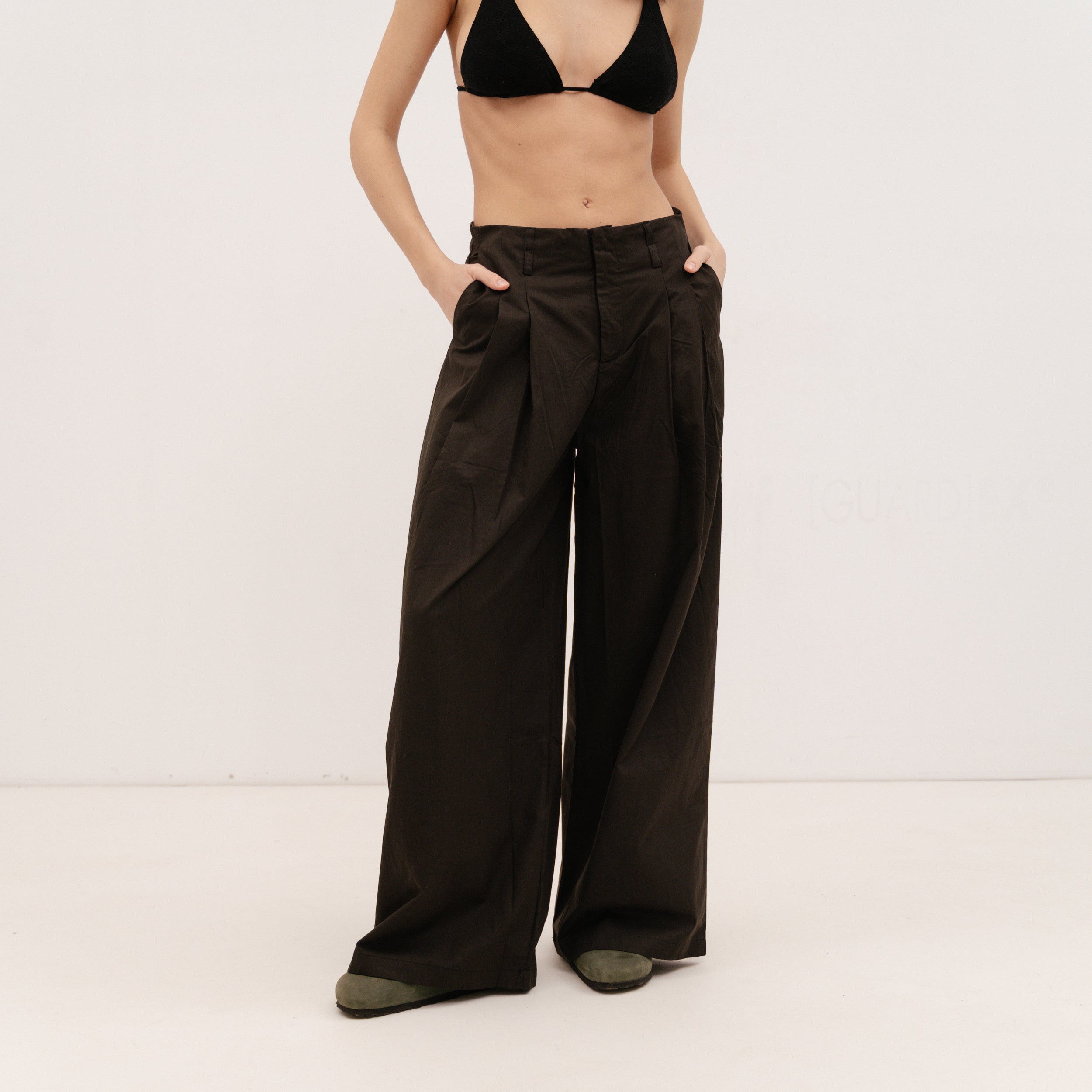 PERSA COLLECTION Dark Brown Poplin Barrel Pants