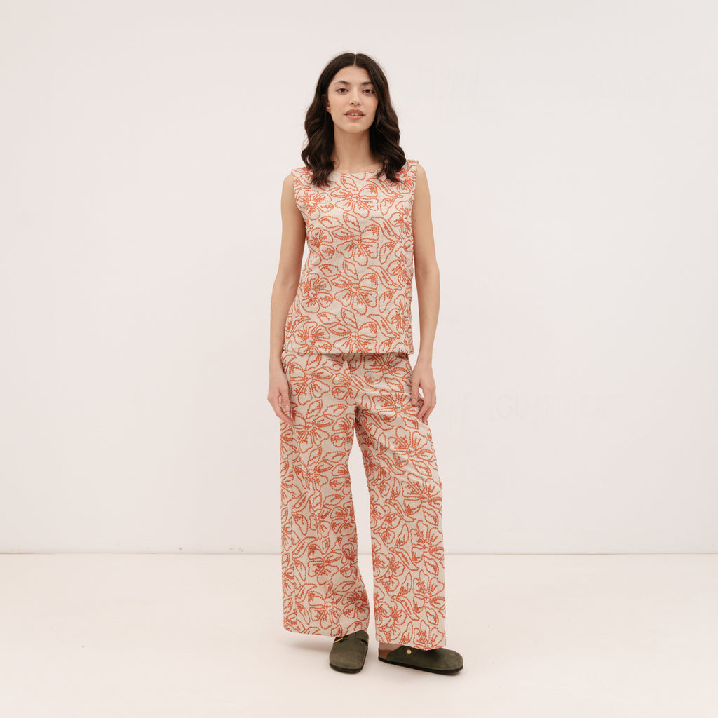 EMME MARELLA Embroidered cotton and linen Trouser - GERANIUM RED
