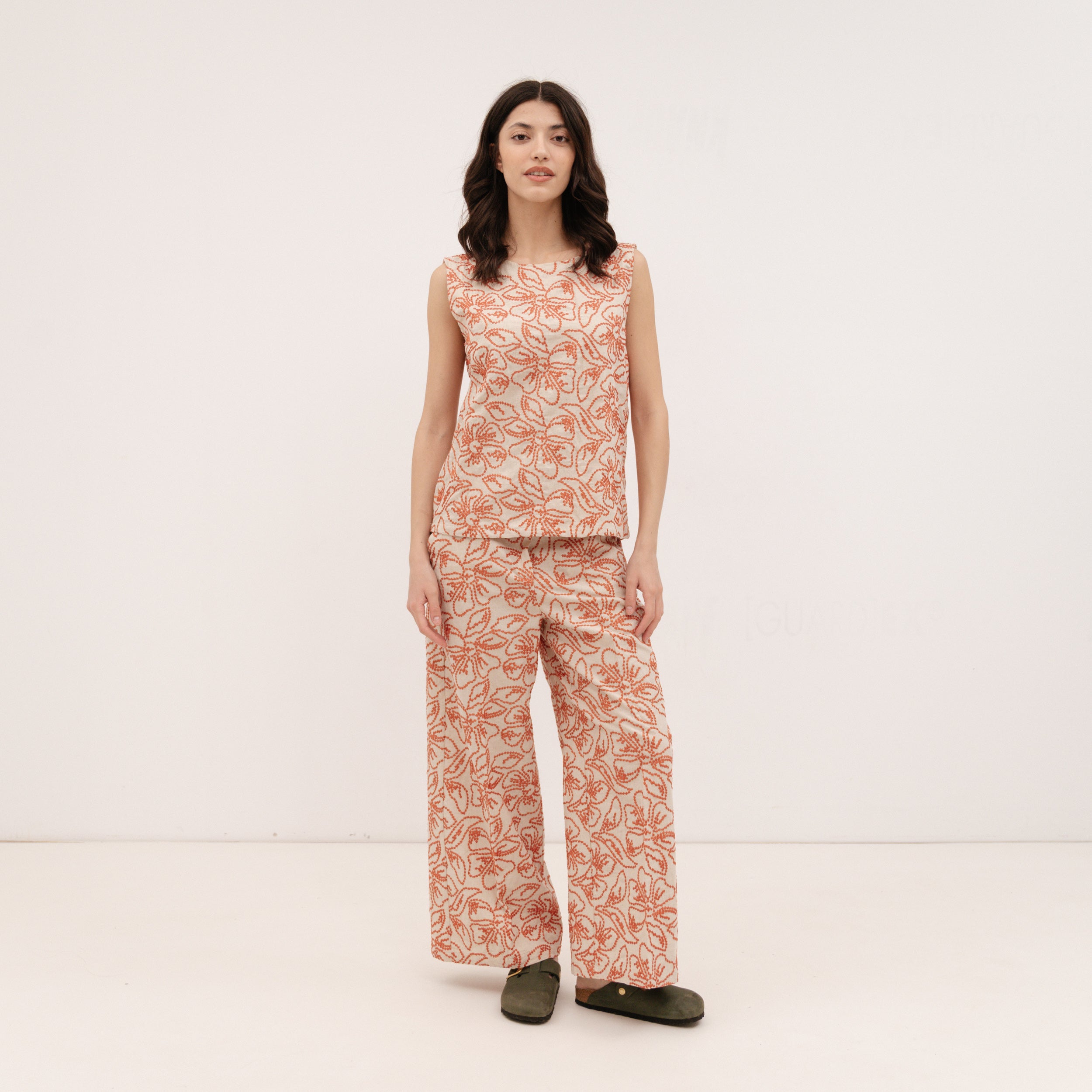 EMME MARELLA Embroidered cotton and linen Trouser - GERANIUM RED
