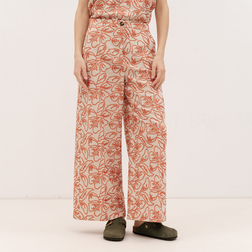 EMME MARELLA Embroidered cotton and linen Trouser - GERANIUM RED