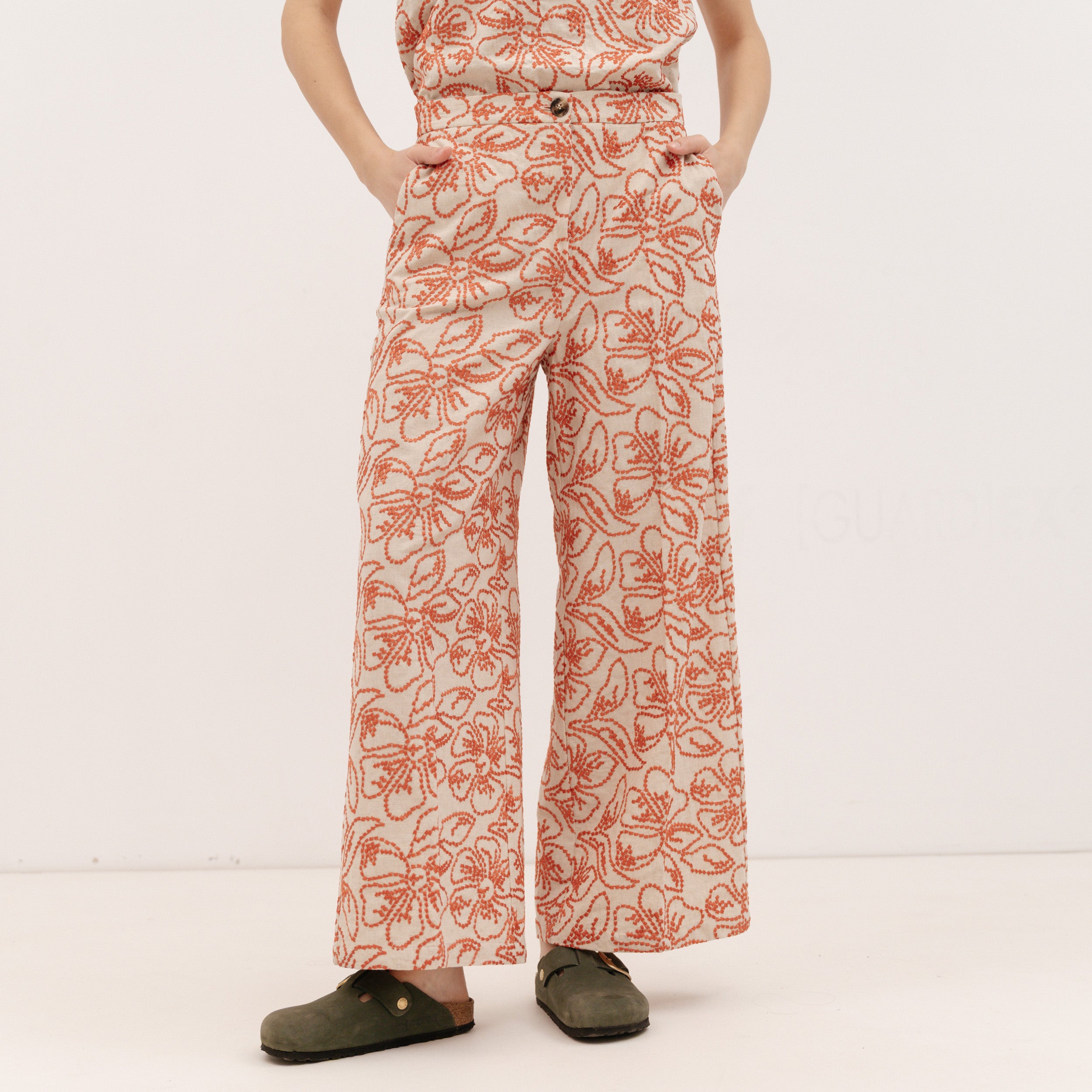 EMME MARELLA Embroidered cotton and linen Trouser - GERANIUM RED