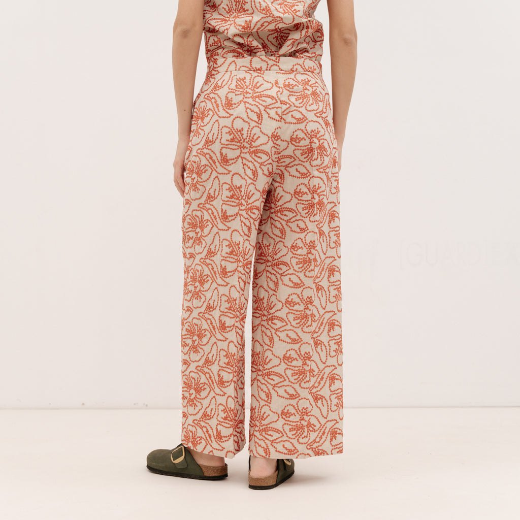 EMME MARELLA Embroidered cotton and linen Trouser - GERANIUM RED